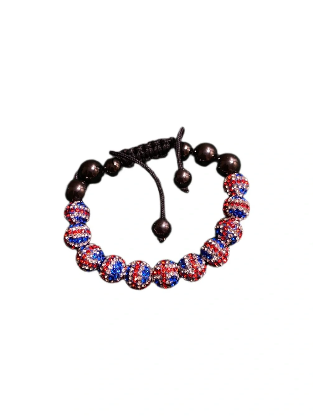 Patriotic Beaded Stretch Bracelet with Red, Blue & Clear Rhinestones